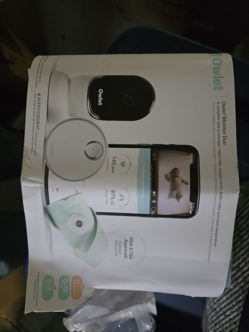 Owlet Monitor DUO Baby Monitor & Smart Sock - White / Mint
